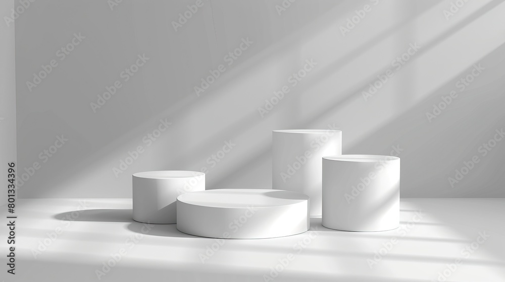 White podiums with soft shadows on white background. White podiums with soft shadows on white background.