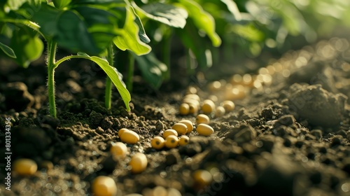 Artistic close-up of biotech-enhanced seeds being planted, highlighting their unique properties designed to improve yield and pest resistance, presented in a realistic farming environment photo
