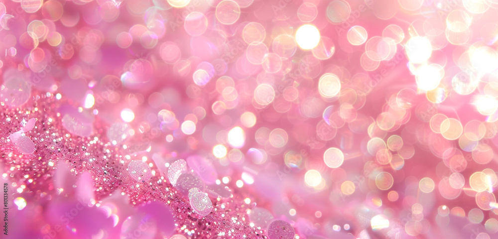 Peony Pink Glitter Defocused Abstract Twinkly Lights Background, glowing blurred lights in soft peony pink colors.