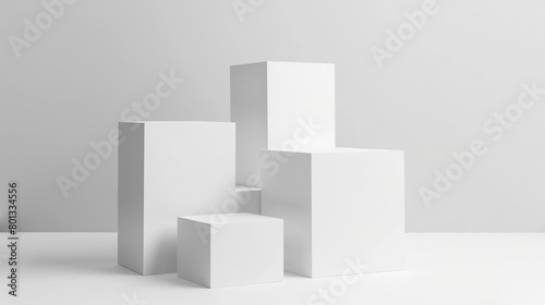 White 3D geometric shapes on a white background.