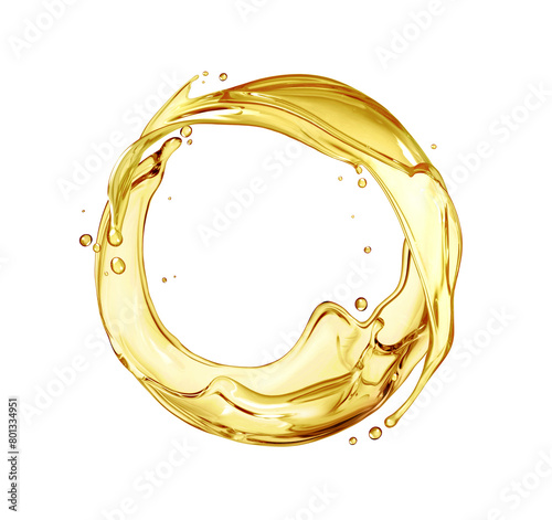 Beautiful olive or engine oil splashes arranged in a circle isolated on a white background © Krafla