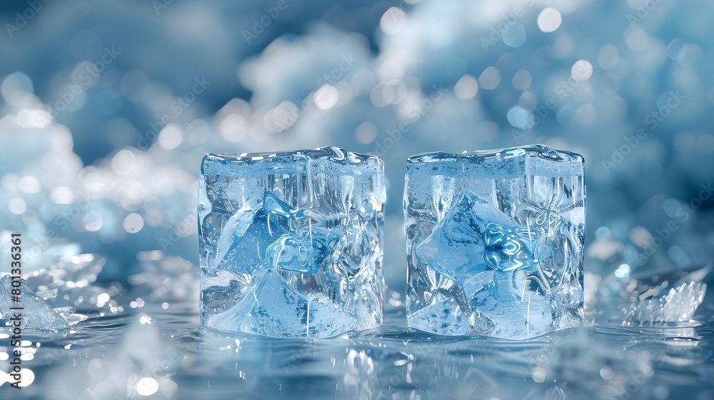 2 stacks mockup of Blue Ice Podium, crystal clear, front view focus, amidst a Snowy Winter, magical and serene for cool tone products, banner for advertising 2 stacks mockup of Blue Ice Podium, crystal clear, front view focus, amidst a Snowy Winter, magical and serene for cool tone products, banner for advertising