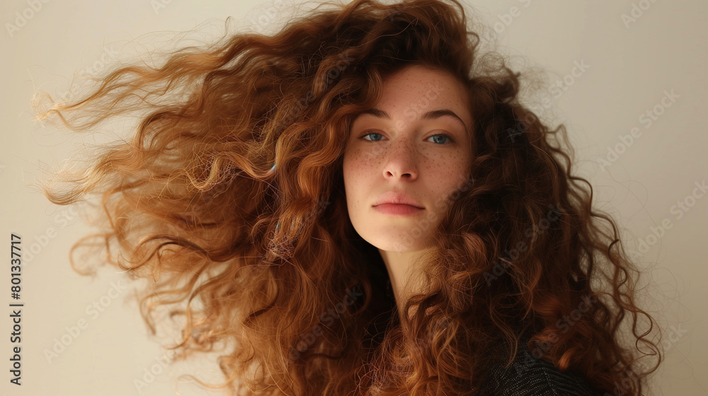 Portrait showcasing big, poofy hair, emphasizing its voluminous and textured style. This image captures the dynamic and bold nature of poofy hairstyles, making a striking visual statement.
