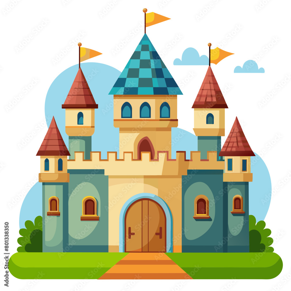  CASTLE WITH ENTRENCE  WITH 
A WHITE BACKGROUND FOR A KIDS LEARNING GAME