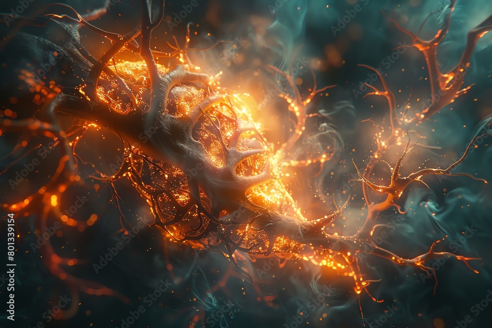 A hyper-realistic image of an anatomical Alveoli bursting with vibrant flames A hyper-realistic image of an anatomical Alveoli bursting with vibrant flames