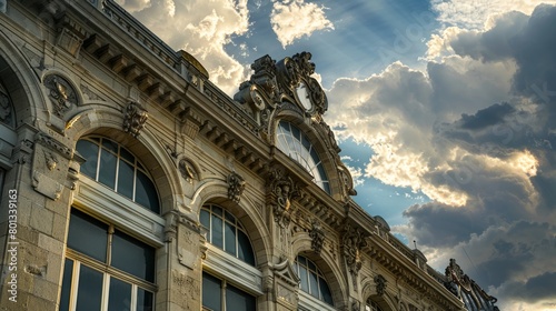 Azure Reflections: A Majestic Building with a Striking Blue Window. A Captivating Blend of Architecture and Color.