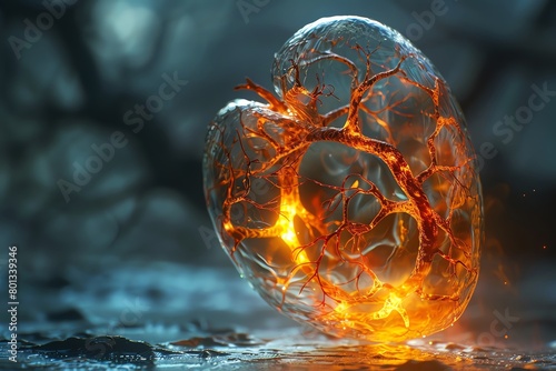 A hyper-realistic image of an anatomical Alveoli bursting with vibrant flames