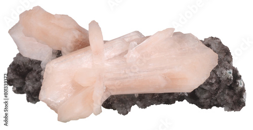 Stilbite tectosilicate mineral stone rock isolated on white background. Mineralogy stones gem concept.