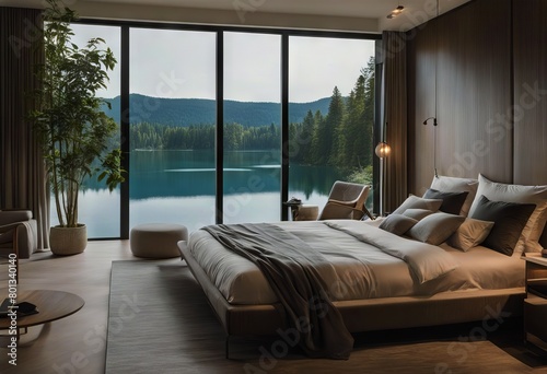 modern bedroom beautiful terrace interior design view Minimalist lake © sandra