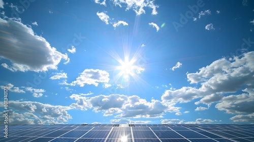 Harnessing the sun s power with solar panels under a bright cloud-speckled sky