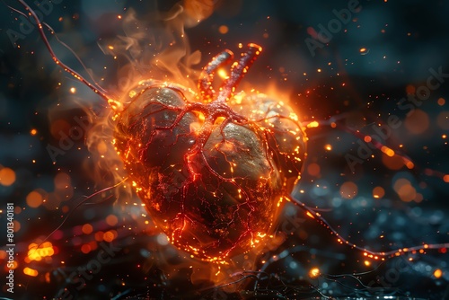 A hyper-realistic image of an anatomical Liver bursting with vibrant flames
