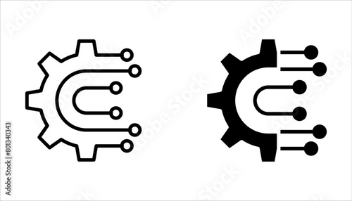 Digital technology gear concept icon set on white background.