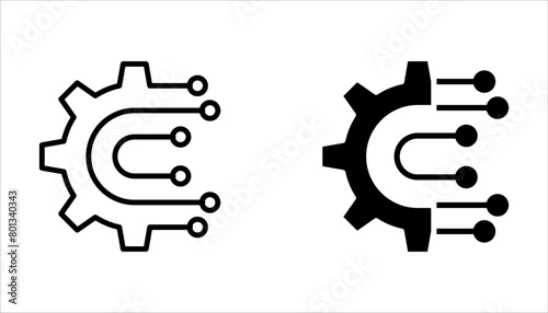 Digital technology gear concept icon set on white background. photo