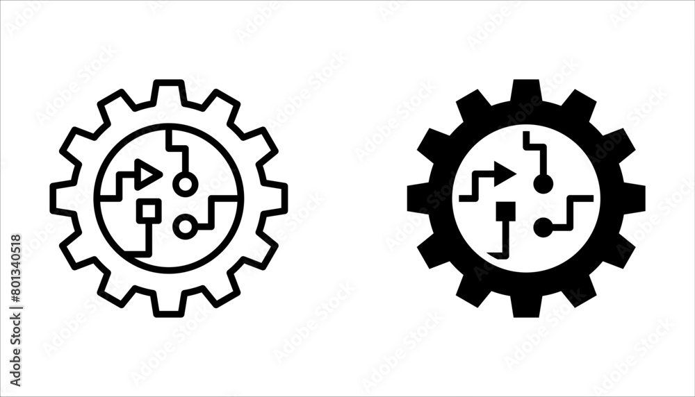 Digital technology gear concept icon set on white background.