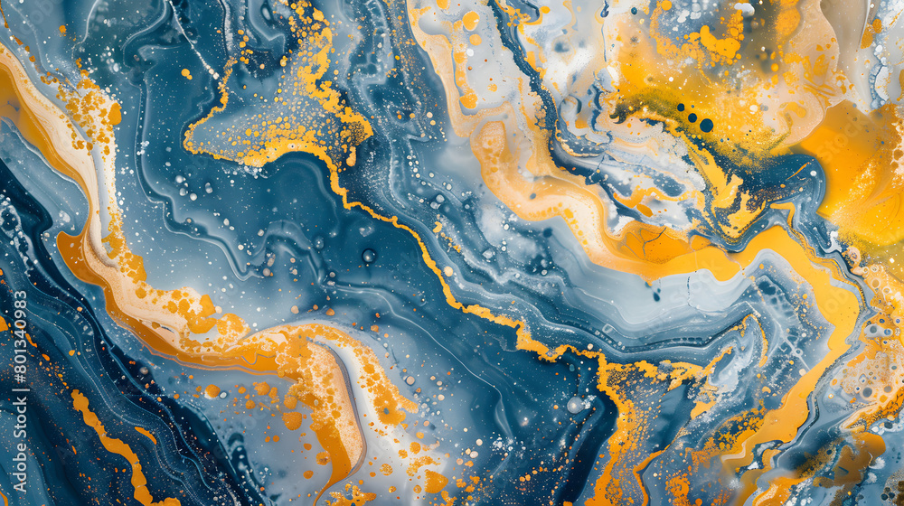 Blue alcohol stains of paint with the addition of gold powder. blue marble background Blue alcohol stains of paint with the addition of gold powder. blue marble background