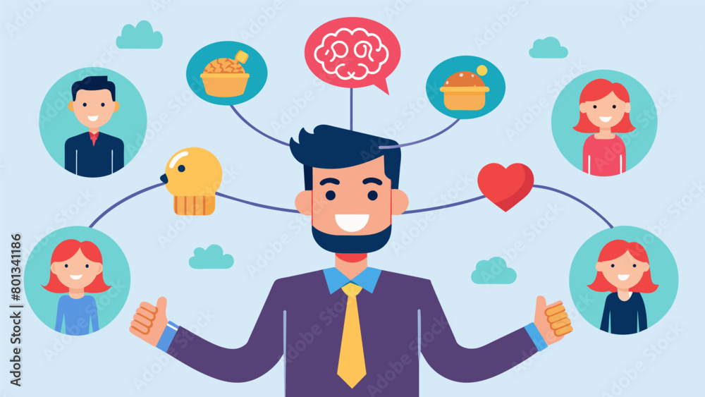 A neurodivergent entrepreneur uses their strong communication skills to quickly build a loyal customer base showcasing their unique ability to connect. Vector illustration A neurodivergent entrepreneur uses their strong communication skills to quickly build a loyal customer base showcasing their unique ability to connect. Vector illustration