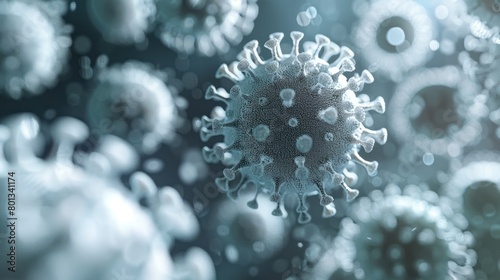 Influenza Virus A Magnified D Rendering of a Global Health Threat photo