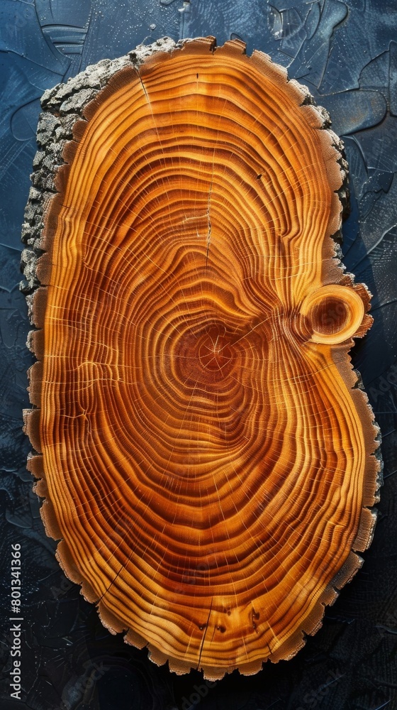 Fototapeta premium A piece of wood resembling a kidney can be used to create unique jewelry or as a decorative element for a table. Its natural pattern adds a touch of nature to any space