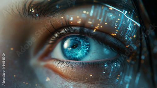 extreme close up matrix human eye halogram background, technology concept Generative ai