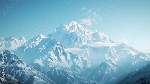 Snow-Capped Majesty: Clear Skies and Majestic Mountains Blanketed in Glistening White. © Irfanan