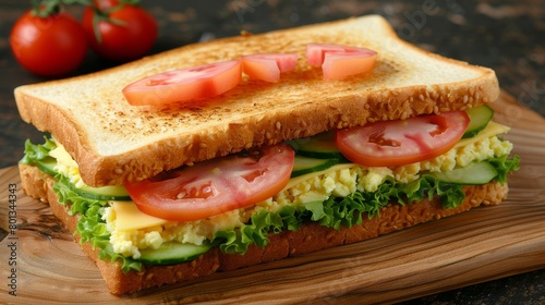 Close up of appetizing melted cheese sandwich on rustic wooden board for savory delight