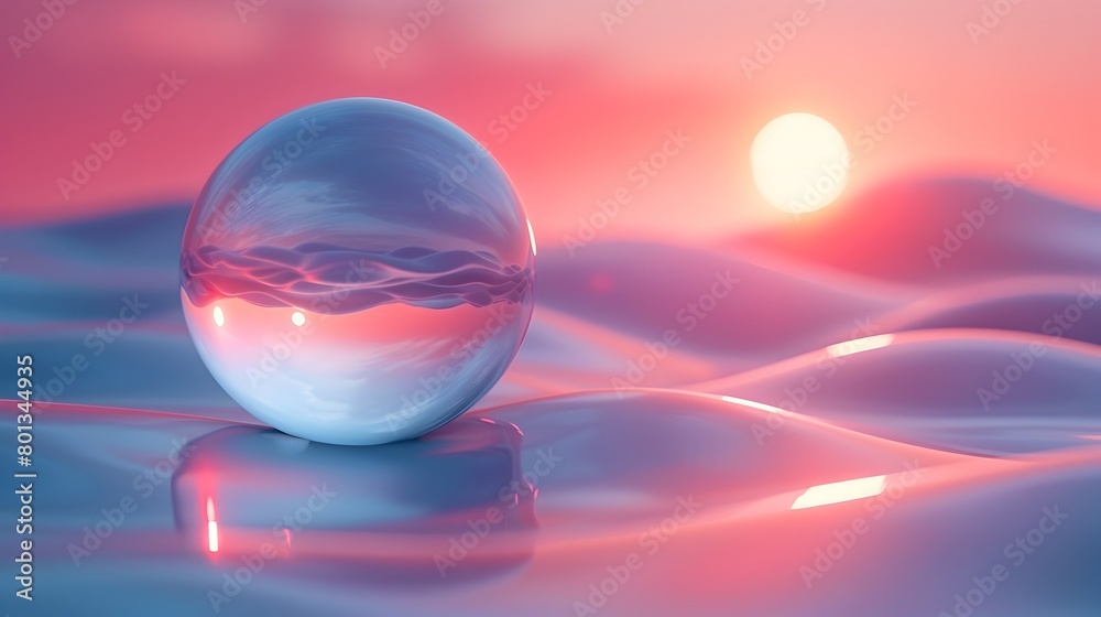 Ethereal Crystal Sphere Reflection in Minimalist Gradient Landscape Ethereal Crystal Sphere Reflection in Minimalist Gradient Landscape