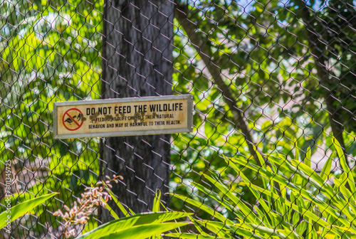 Do not feed sign to protect natural wildlife and habitat with copy space photo