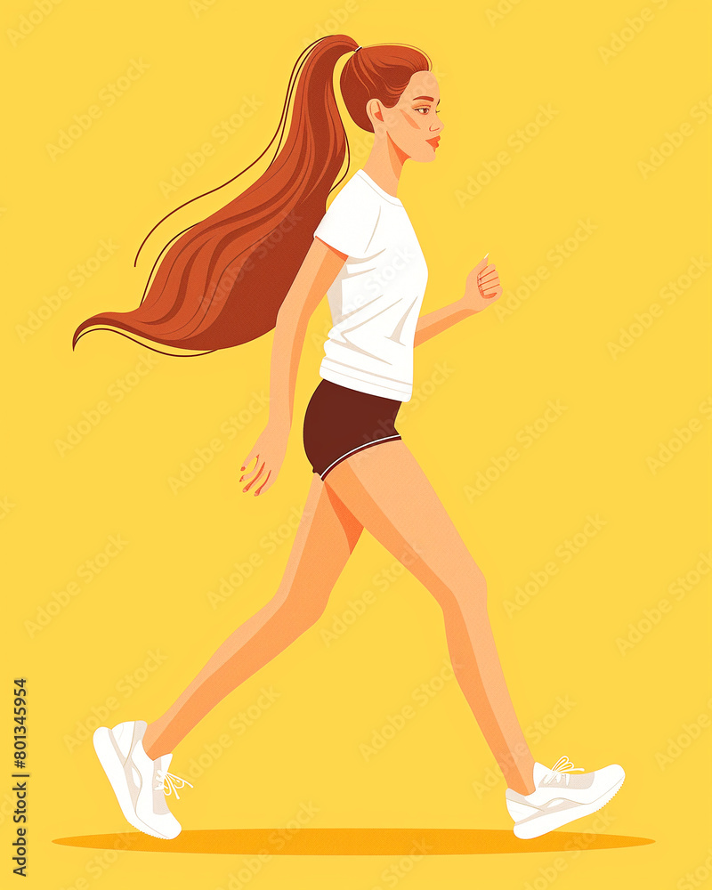 Pixel art of a woman walking with flowing hair on yellow background Pixel art of a woman walking with flowing hair on yellow background