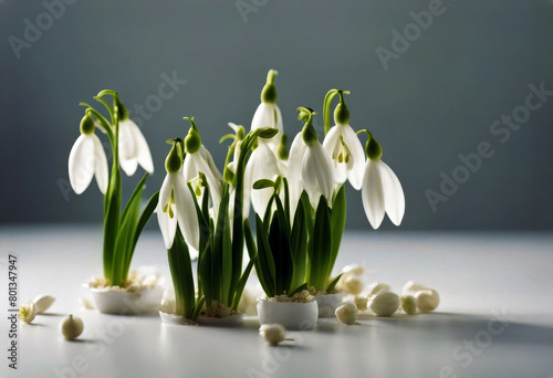 'snowdrops Flower galanthus focus top your mockup flat composition Layout project light Concept Spring lay copy view space background flowers Selective Frame Nature EasterBackground Flower Frame' photo