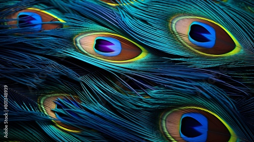 Close up of colorful peacock feathers on transparent background