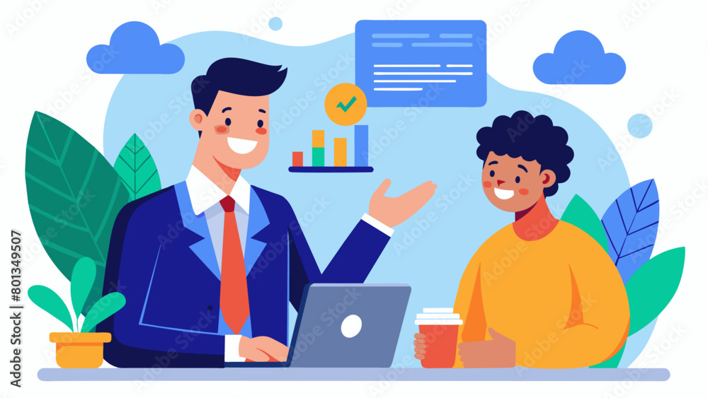 An individual confidently discussing investments with a financial advisor showing a strong understanding of their portfolio.