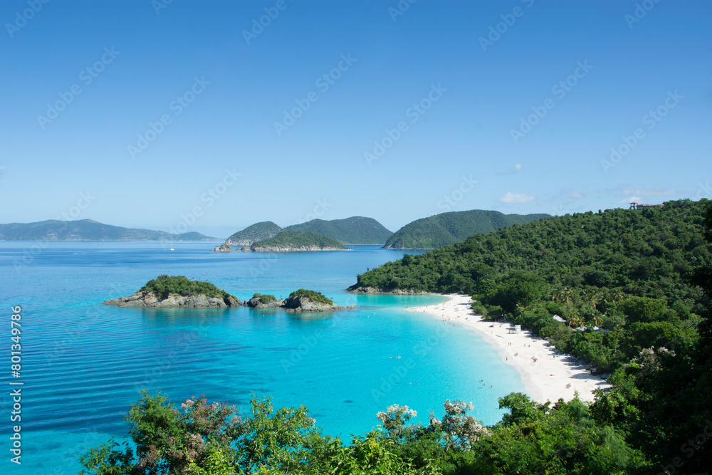USA, United States Virgin Islands, St. John, Trunk Bay and beach on sunny day USA, United States Virgin Islands, St. John, Trunk Bay and beach on sunny day