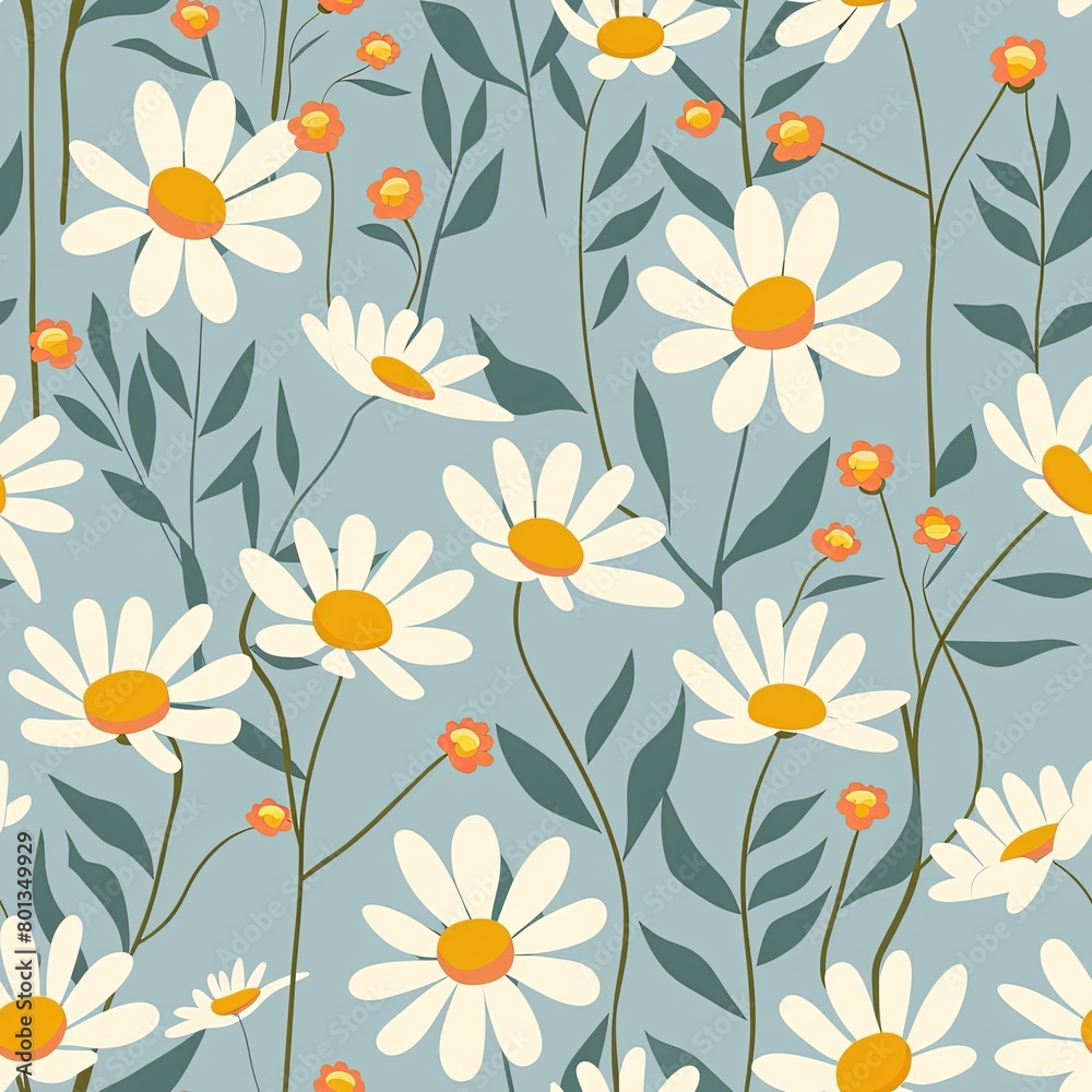 Illustration of a lot of daisies on a pale blue background, modern Scandinavian graphics Illustration of a lot of daisies on a pale blue background, modern Scandinavian graphics