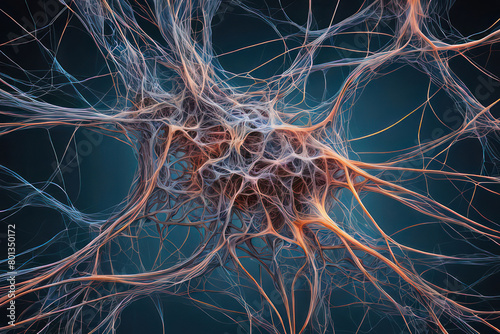 Inside the brain and human body. Concept of neurons and nervous system. Neurons cell on the beautiful backdrop.
