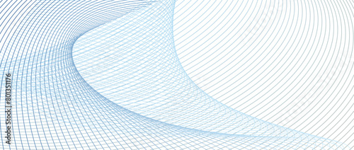 Industrial pattern of curved thin lines. Abstract design, net texture with blue, gray gradient. Engineering technology concept. Vector geometric background for web banner, landing page. Ai format