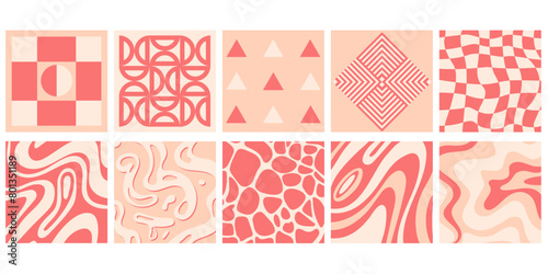 Simple geometric vector patternin peach fuzz color of the year 2024. Abstract backgrounds. Vector illustration EPS10.