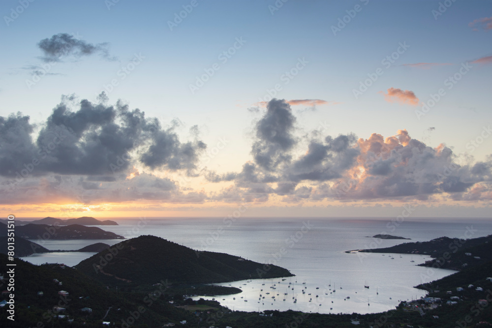 USA, USVI, St. John, Clouds over Coral Bay at sunrise