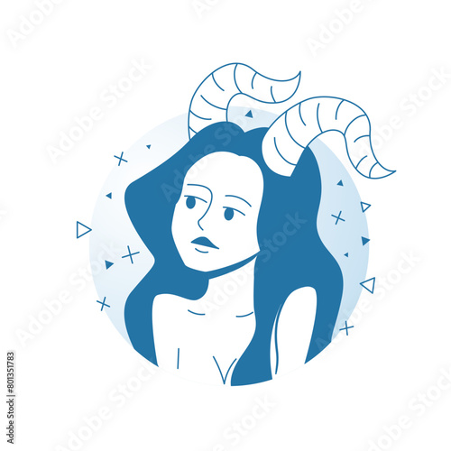 Minimalistic modern female zodiac sign Capricorn. Astrology mystical character vector stylized illustration in outline flat style