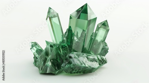 3D rendering of an emerald green crystal isolated on a white background.