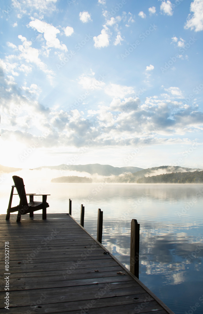 Boat dock at sunrise, Lake Placid, New York, USA Boat dock at sunrise, Lake Placid, New York, USA