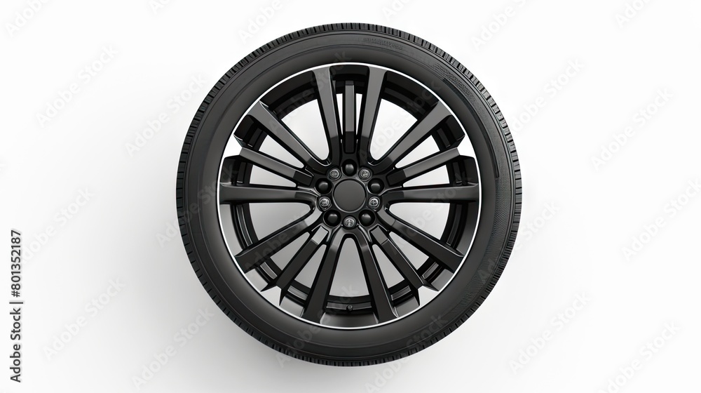 Fototapeta premium Monochrome Elegance: Black Tire Resting on White Elegance