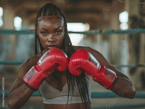 Woman Wearing Red Boxing Gloves 
