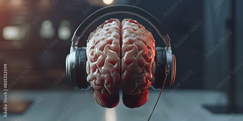 A brain wearing headphones, representing the power of music to ...