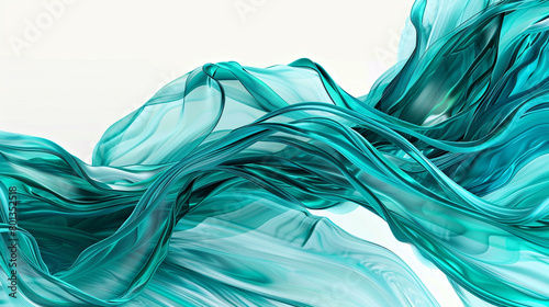 An ultra HD image of tidal waves in shades of teal and sapphire, swirling together against a white background. 