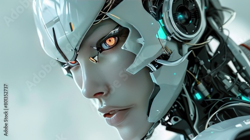 Beautiful face of robot head of cyborg woman with advanced technology of cyberpunk future AI generated image