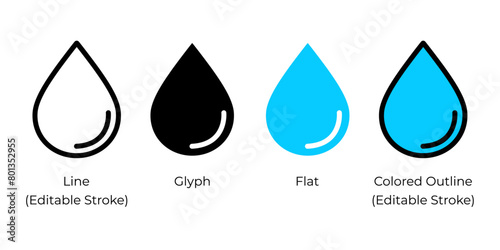 Drop, water droplet vector icon set for website design, app, ui, isolated on white background. Vector illustration.