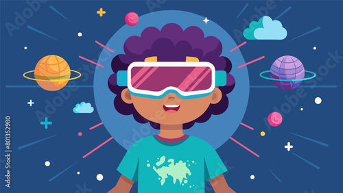 A child playing a virtual reality game fully immersed in the world through an augmented reality brain interface..