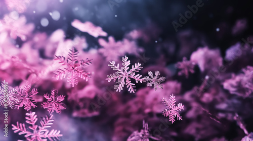 pink snowflakes, merry Christmas, winter snow season, New Year decoration. Wall Art Design for Home Decor, 4K Wallpaper and Background for desktop, laptop, Computer, Tablet, Mobile Cell Phone