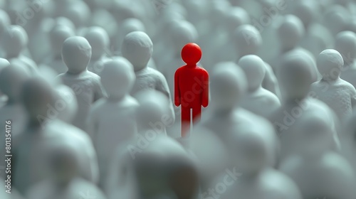 Unique Red Silhouette Stands Out Amidst White Crowd Symbolizing Individuality and Nonconformity photo
