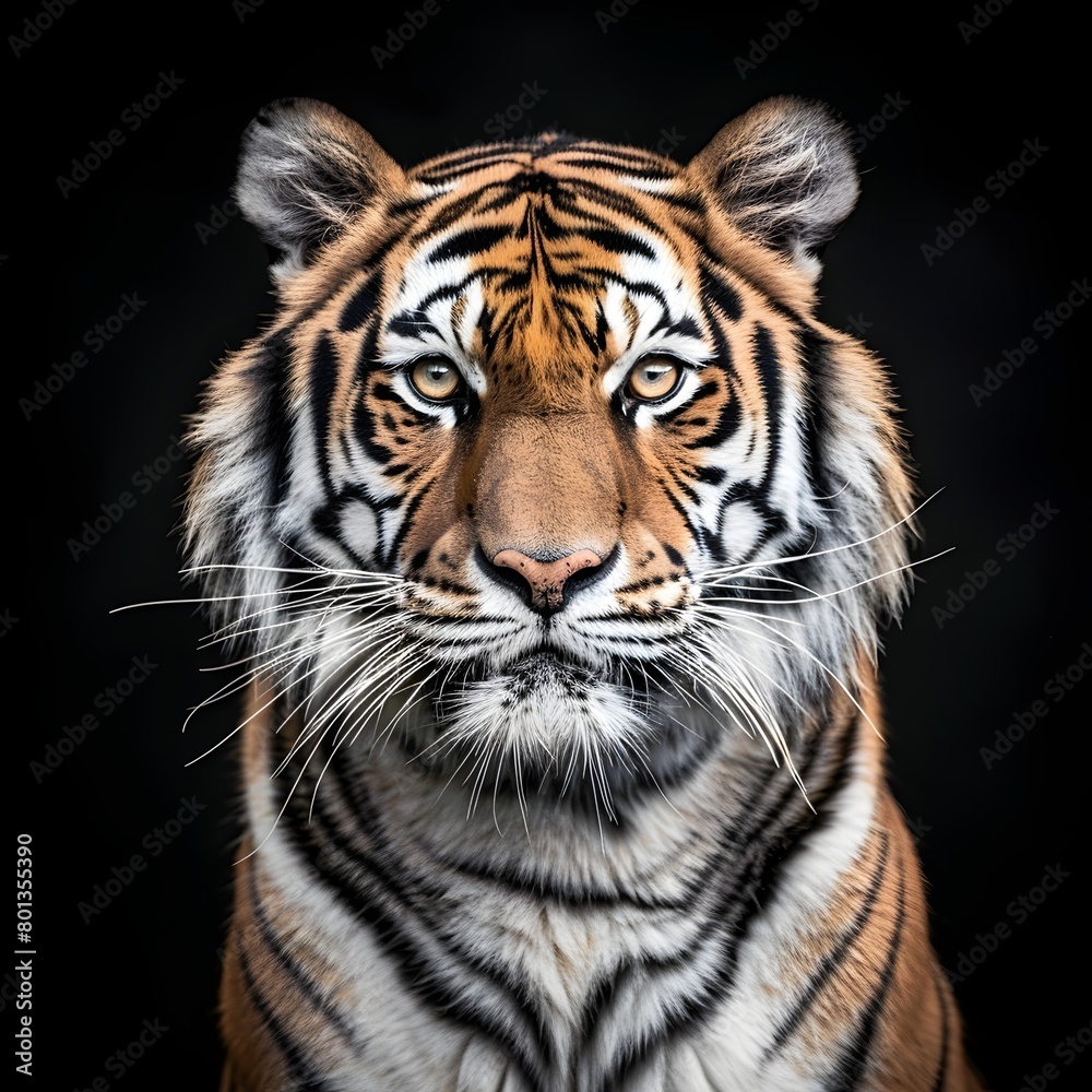 Majestic Tiger with Piercing Eyes in Close Up Portrait Majestic Tiger with Piercing Eyes in Close Up Portrait